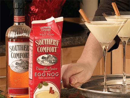 Southern Comforth egg nog and whiskey bottle